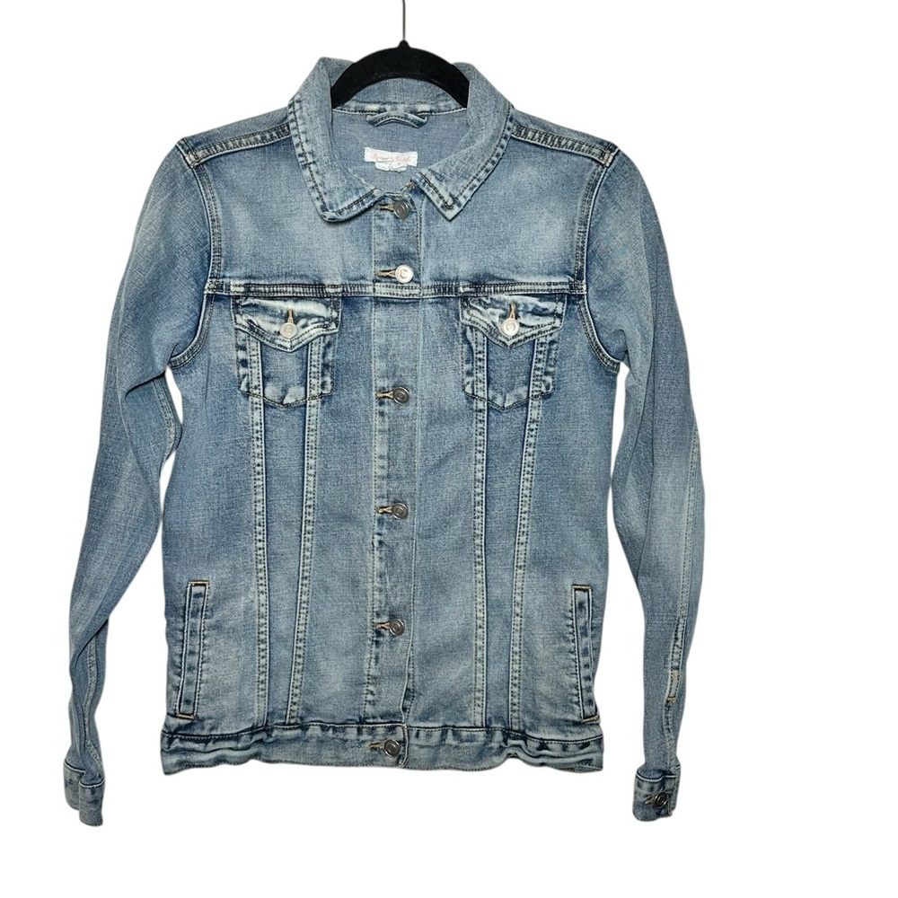 Ingrid & Isabel Womens Mama‎ Patch Denim Jacket Blue Medium Wash Trucker Small